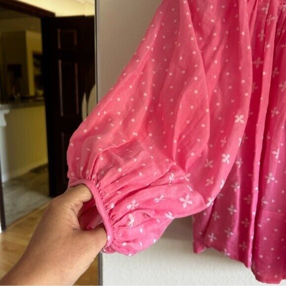 ANTHROPOLOGIE KOPAL Sz XS Luma Peasant Blouse Pink Puff Sleeves Cotton Boho - Picture 8 of 8